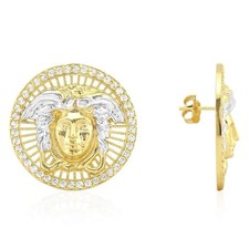 2.70Ct CZ Halo Medusa Head Round Stud Earrings 10K Yellow Gold picture