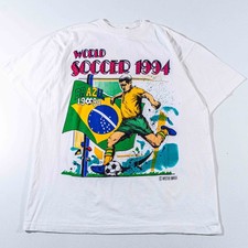 Vintage 1994 World Cup Brazil Shirt XL Big Print Soccer Graphic Tee 90s VTG picture