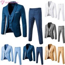 Jacket +Vest +Pants Men Suit Slim 3-Piece Set Blazer Business Wedding Party Suit picture