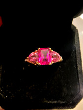 ANTIQUE GENUINE 1+ Cts PINK SAPPHIRE & DIAMOND RING 10K GOLD - beautiful piece picture