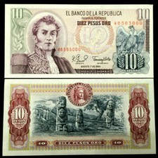 Colombia 10 Peso 1980 Banknote World Paper Money UNC Currency Bill Note picture