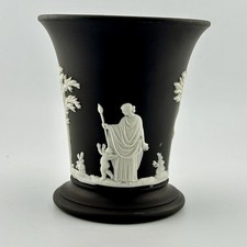 Wedgwood Black Jasperware Trumpet Posy Vase Grecian Figures 1967 England 60s VTG picture
