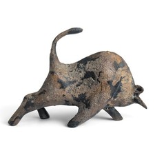 Miyazawa Kanae Fighting Bull Cast Iron Sculpture Vintage MCM Japanese Brutalist picture