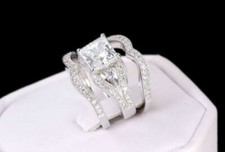 3 Ct Princess Cut Lab Created Diamond Three Piece Wedding Ring Set In 925 Silver picture
