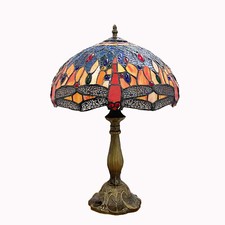 Beautiful Tiffany Table Lamp Red Dragonfly Style Stained Glass Home Decor 18