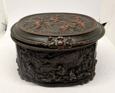 Antique French AB Bronze High Relief Trinket Box Casket Velvet Lined Rare a/f picture