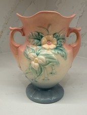 Vtg Hull Art Pottery Woodland W4 6.5” Pink Blue Double Handle Vase USA Retro Mcm picture