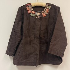Chico's Women's Beaded Blazer Jacket Size 2 Brown Artsy Wearable Art Workwear picture
