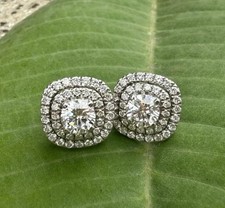 2Ct Round Cut Lab Created Diamond Halo Stud Women Earrings 14K White Gold Plated picture