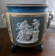 Antique Limoqes Wedgewood-style Cherubs Relief, Footed Handled Biscuit Jar 8