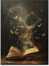 Moody Victorian Bookish Wall Art Vintage Whimsical Butterfly Canvas Poster Dark picture