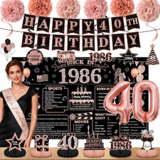40Th Birthday Decorations for Women, Rose Gold 1986 Happy 40Th Birthday Decorati picture