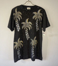 NWT Vintage May Company California Rose Blk Palm Trees TShirt Padded Shoulder OS picture