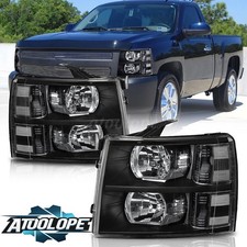 For 2007-2013 Chevy Silverado 1500 2500HD Black Housing Headlights LH & RH picture