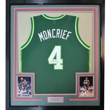 Framed Autographed/Signed Sidney Moncrief 35x39 Green/White Jersey PSA COA picture
