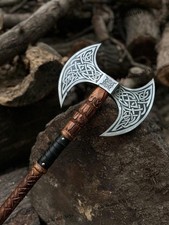 Handmade Double Headed Viking Axe: Medieval Bearded Valhalla Axe, Groomsmen Gift picture