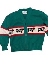 Vintage Kitestrings Sweater 4T Cotton Cardigan Cows Green picture
