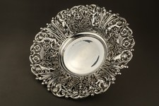 Antique Spanish Sterling Silver Repousse Cherubs Pierced Bowl picture