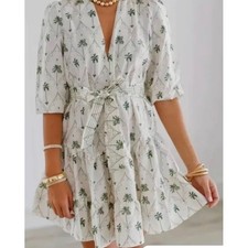 NEW Zara Palm Tree Print Cotton Mini Dress Resort Chic Coastal Cowgirl Breezy XS picture