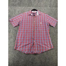 Chaps Easy Care Plaid Button Down Shirt Mens Large Red Blue Short Sleeve Casual picture