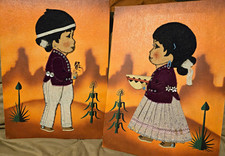 Authentic vintage pair of Native American Navajo folk art Set 2 10x14 Unframed picture