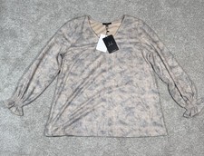 NWT Joh Apparel Abby Faux Suede L/S Ruffle Sleeve Two Tone Top Shirt Small picture