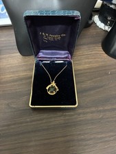 RARE Vintage 1960s 14k Yellow Gold Nephrite Jade Cabochon Pendant Necklace picture