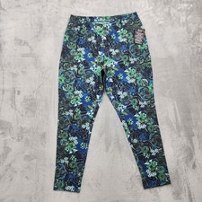 NEW Roaman's Leggings Womens 22/24 1X Blue Green Floral Ankle Stretch Casual picture