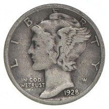 VG+ 1928-D Mercury 90% Silver Dime picture