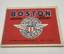 Vintage 1943 WWII Boston Guide Right USO Serviceman Pocket Booklet Map picture