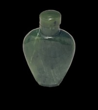 19th Century Chinese Spinach Green Jade Snuff Bottle Tapered Spade Form picture
