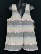 Vintage 1970s gray striped vest, deadstock NWT top pink floral blue wool M picture