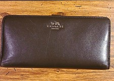 Coach Brown Women's Wristlet Wallet, Solid Logo, Zip Strap, Card Slots picture