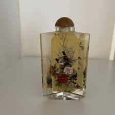 Vtg Chinese Reverse Hand Painted Crystal Snuff Bottle Tall birds and flowers  picture