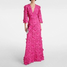 Rose Pink Mother Dresses Lace 3/4 Sleeves Mother of the Bride Gowns V Neckline picture
