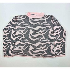 Vintage Adele Knitwear Pink Grey Animal Print Mock Neck Sweater Made in USA picture