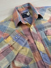 Vtg Wrangler Pro Rodeo Pearl Snap Shirt Plaid Long Tail USA Made 90s 14.5-33 S picture
