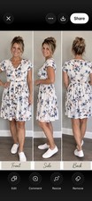 Fantaslook Women’s Medium Floral Dress Faux Button Front V Neck Short Sleeve picture