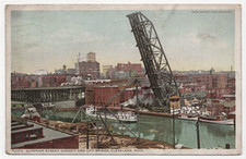 Superior Street Viaduct & Lift Bridge Cleveland OH Postcard Postmarked 1918 picture