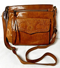The Sak Ventura Leather Crossbody Bag Tobacco Brown Floral Embossed Boho Purse picture