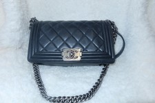 Authentic CHANEL Boy Old Medium Black Lambskin Ruthenium Chain Bag picture