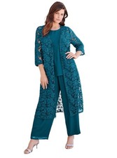 NWT Roaman's Plus Size 3-Piece Allover Lace Duster Pant Set Formal Wear Sz 38W  picture