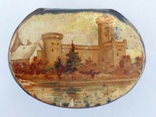 Early 19th Century Papier Mache Snuff Box Europe Castle Battle War picture