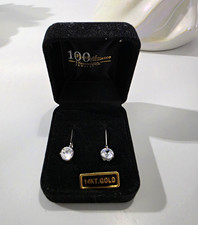 Vintage 14k solid Gold Diamonique Drop Dangle Earrings Round Solitaire CZ QVC picture