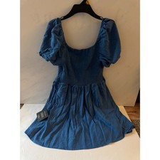 Lulus Blue Smocked Bodice Puff Sleeve Dress Size S New with Tags picture