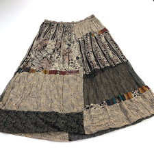 Vtg Carole Little Maxi Skirt 14 Patchwork Crinkle Peasant Prairie Cottage Gypsy picture