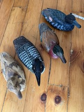 Lot of 4 Antique Decoy Wooden Ducks Hand Painted Vintage Decor Folk Art picture
