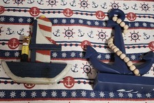 Lot of 3 Nautical Decor Pieces Wood Nautical & Anchor & Fabric Placemat Vtg picture
