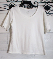 J Jill Women's Knit Top Size L Short Sleeve White Scoop Neck picture
