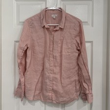 Garnet Hill Easy 100% Linen Button Down Shirt Top Pink Long Sleeve Size 10 picture